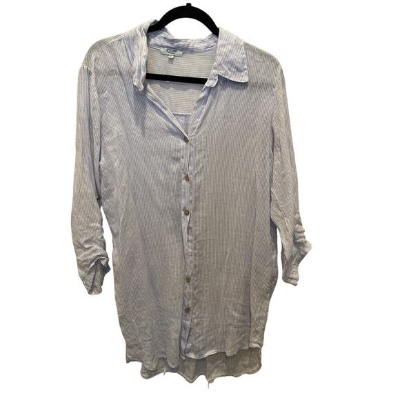 Rosemarine Women's Blue White 100% Linen Striped Pattern Button Down Size Large - Picture 1 of 6